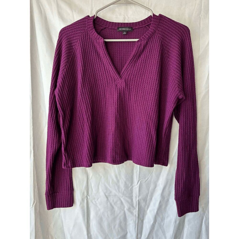 Beyond Yoga Henley Waffle Knit Cropped Long Sleeve Womens Size Small